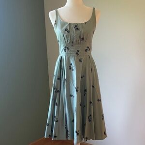 Elegant Midi Dress with Black Floral Design